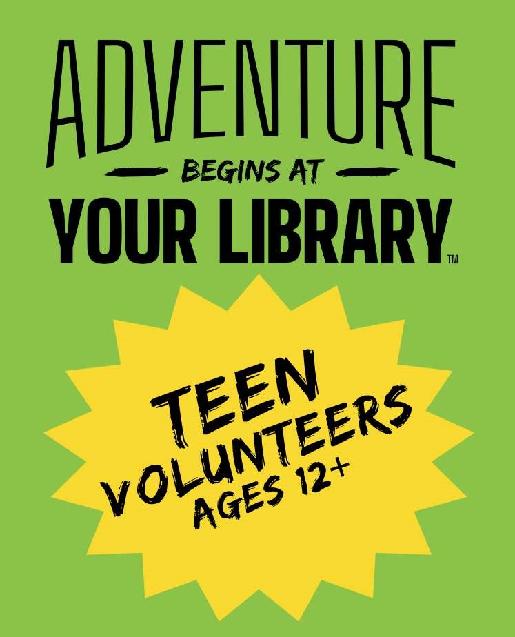 graphic with text that reads: "Adventure begins at your library" and "Tenn Volunteers ages 12+