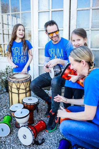 The Draper family with their drums 