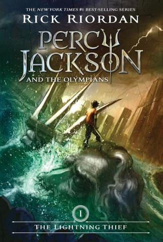 book cover is book one of Rick Riordan's book series, Percy Jackson and the Olympians, The Lightning Thief