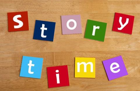 Image has colorful blocks that read "Story Time"