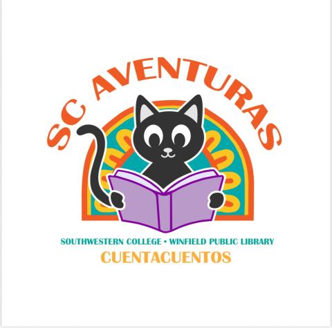 Logo is a cat reading a book SC aventuras
