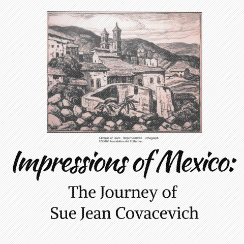 a wood print image of a Mexican townscape from the 1930s