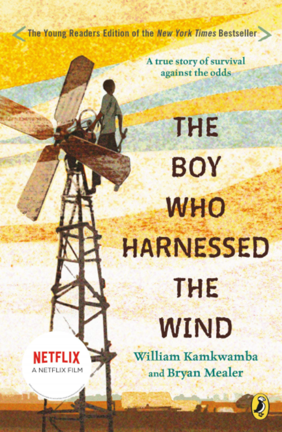 book cover, The Boy Who Harnessed the WInd, Young Readers Edition, by William Kamkwamba and Bryan Mealer