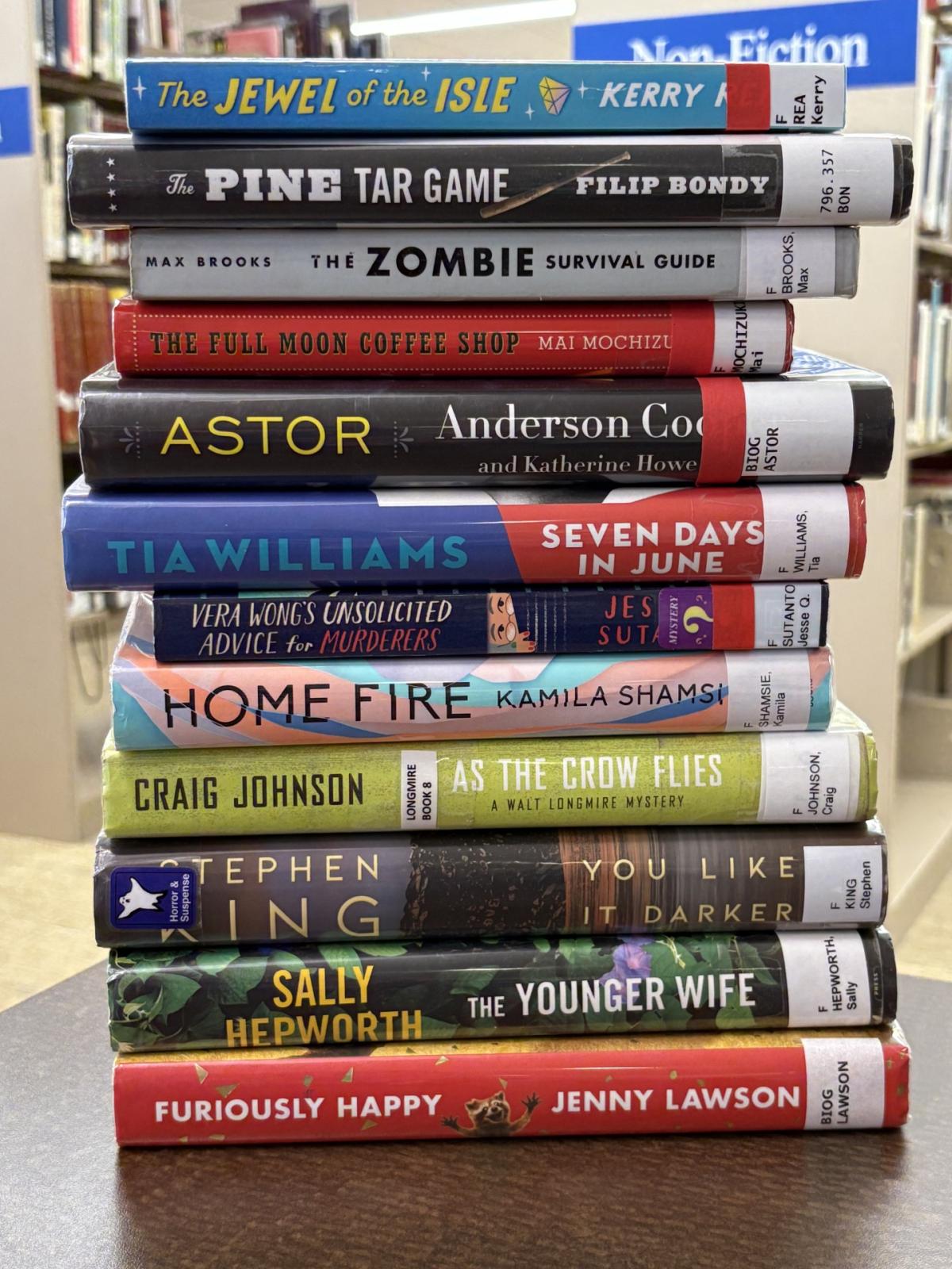 stack of library books