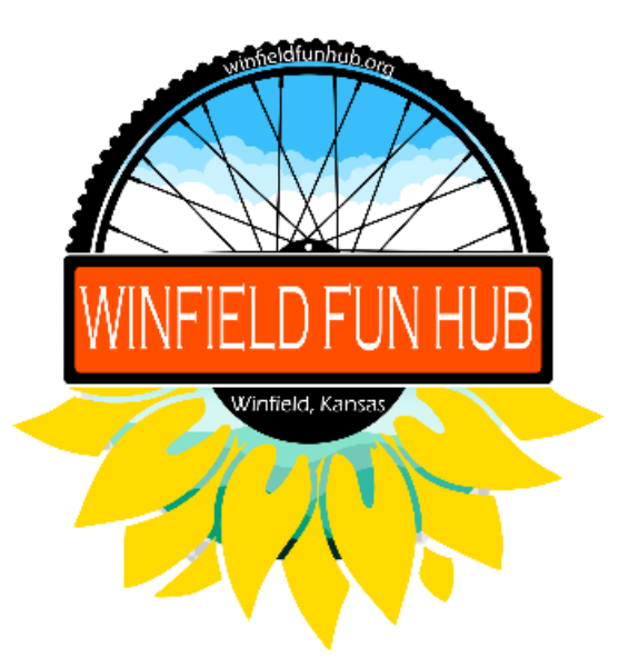 Winfield Fun Hub logo with bike wheel and sunflowers